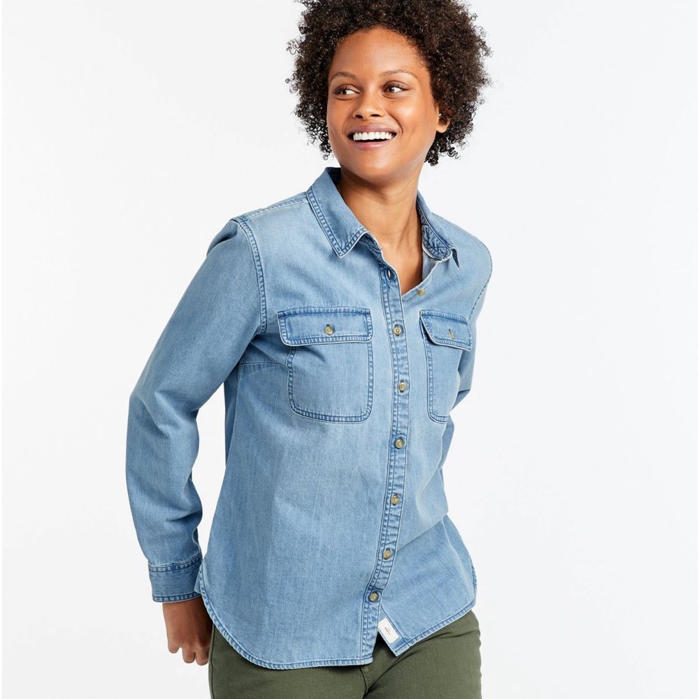 L.L. Bean Heritage Washed Denim Shirt Long-sleeve Button-up Size 4